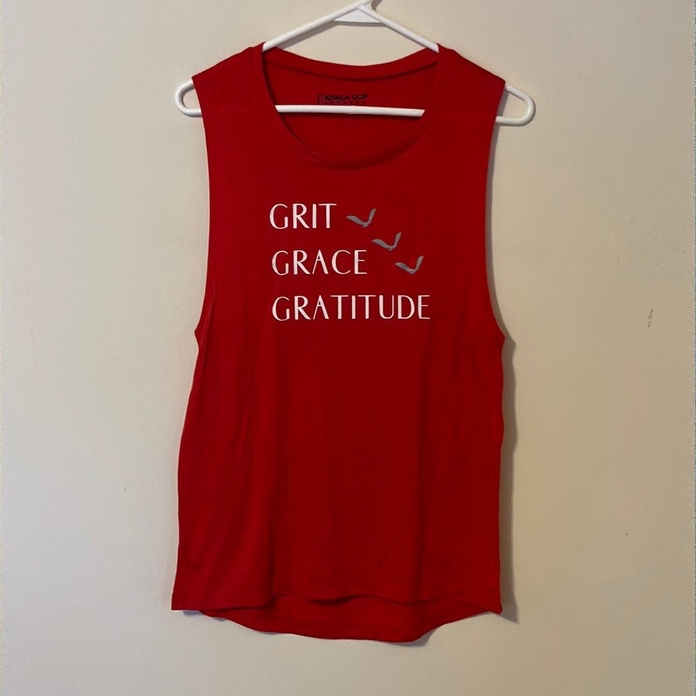 Red sleeveless athletic tank
